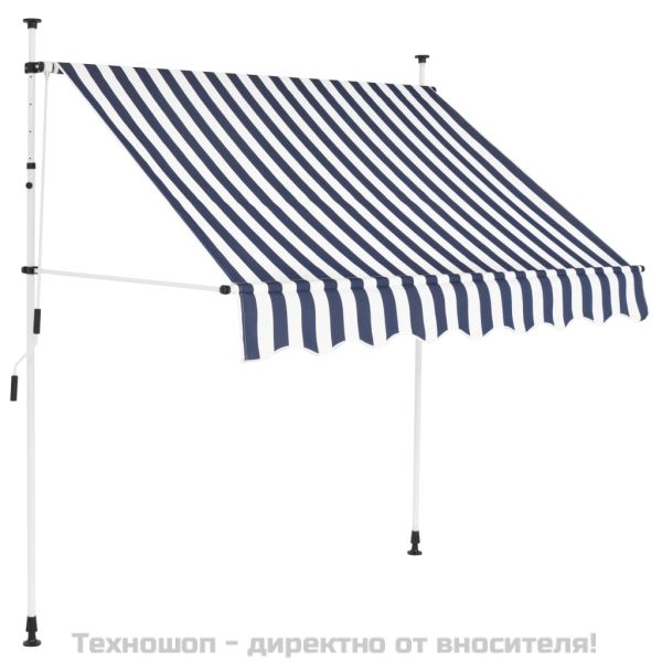 Ръчно прибиращ се сенник, 200 см, синьо-бели ивици