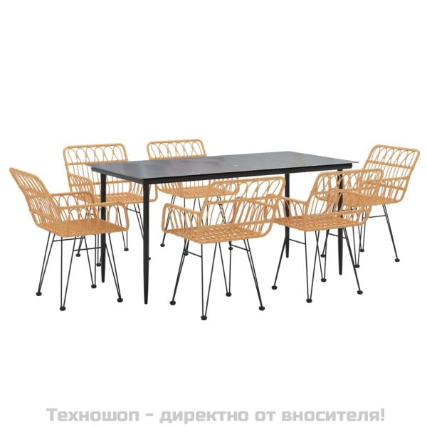 Градински трапезен комплект от 7 части, полиратан