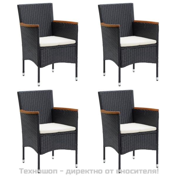 Градински трапезен комплект от 5 части с възглавници черен