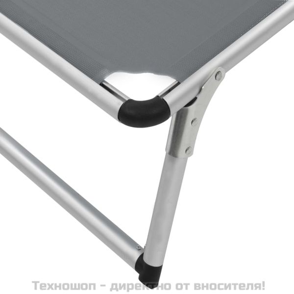 Сгъваем шезлонг със сенник, алуминий и Textilene, сив