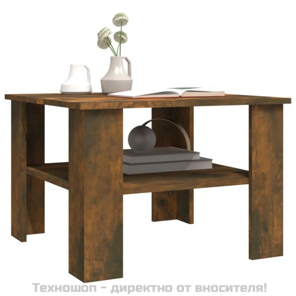 Кафе маса, опушен дъб, 60x60x42 см, инженерно дърво