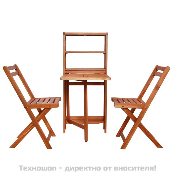 Сгъваем бистро комплект от 3 части, масивно акациево дърво