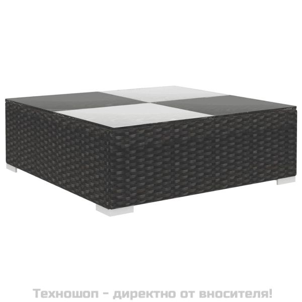 Градински комплект с възглавници, 6 части, черен полиратан