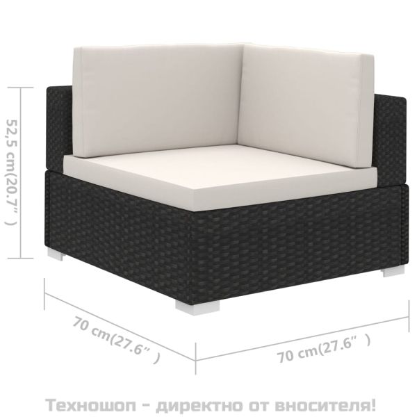 Градински комплект с възглавници, 6 части, черен полиратан