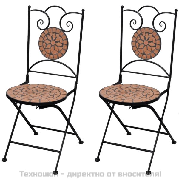 Сгъваеми бистро столове, 2 бр, мозайка, теракота