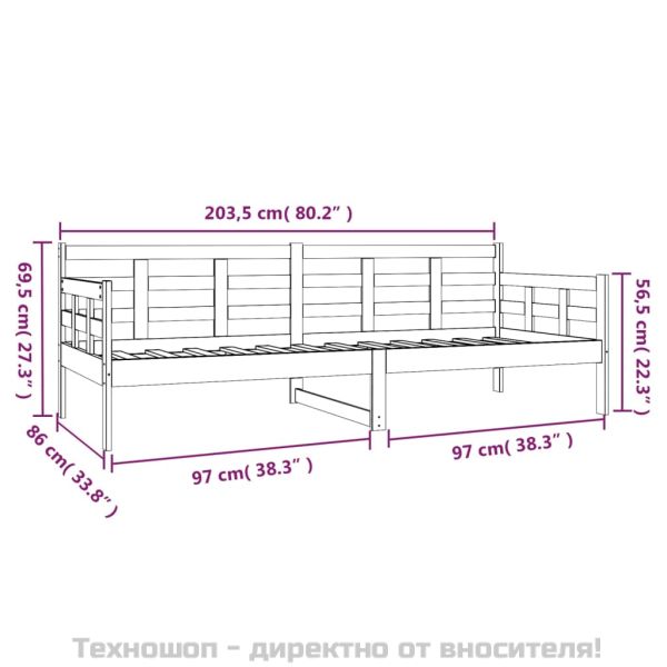 Дневно легло, бяло, борово дърво масив, 80x200 см