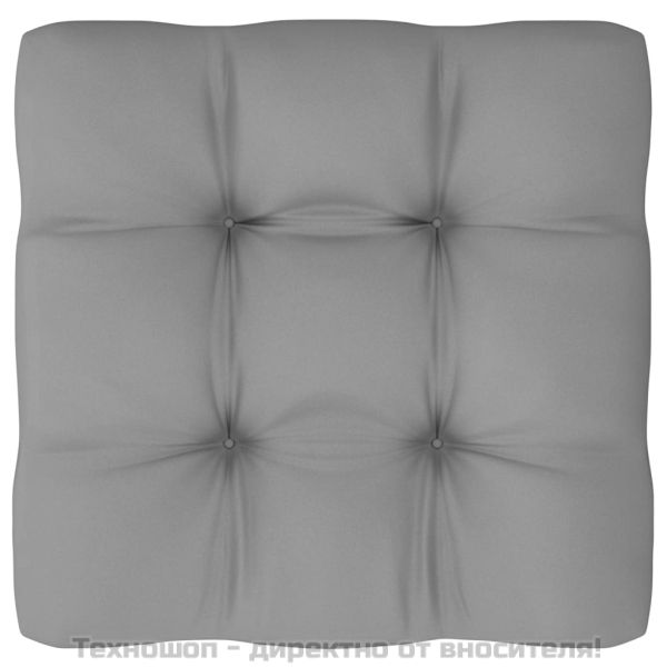 Градински ъглов диван със сиви възглавници, борово дърво масив