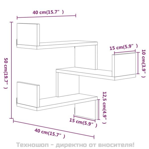 Стенен ъглов рафт, кафяв дъб, 40x40x50 см, инженерно дърво