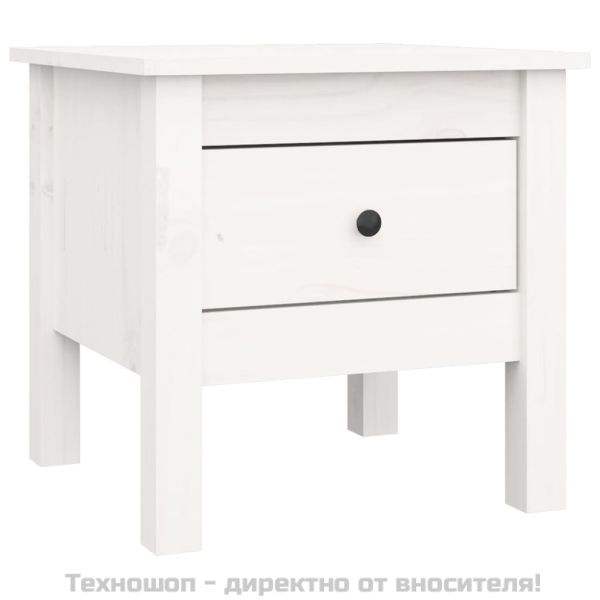 Странична масичка, бяла, 40x40x39 см, борово дърво масив