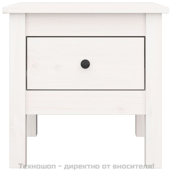 Странична масичка, бяла, 40x40x39 см, борово дърво масив