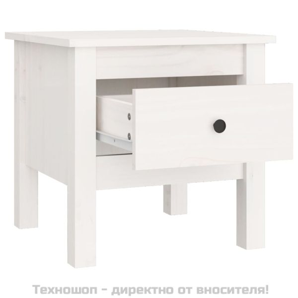 Странична масичка, бяла, 40x40x39 см, борово дърво масив