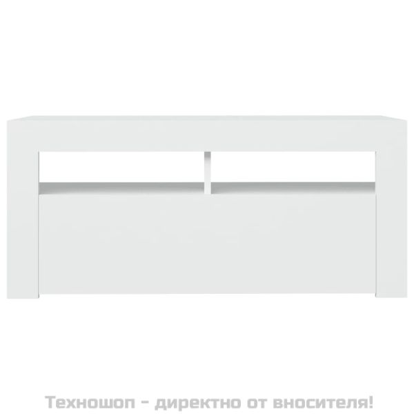 ТВ шкаф с LED осветление, бял, 90x35x40 см
