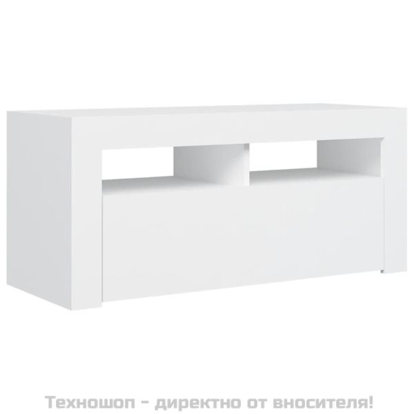 ТВ шкаф с LED осветление, бял, 90x35x40 см