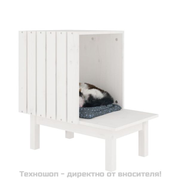 Котешка къща, бяло , 60x36x60 см, масивно дърво бор
