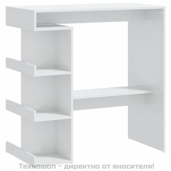Бар маса с шкаф за съхранение, бял гланц, 100x50x101,5 см