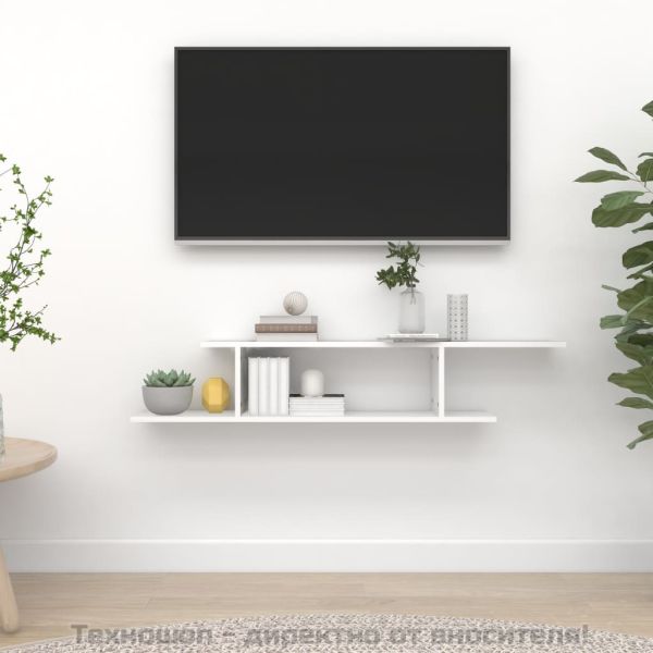 Стенен ТВ рафт, бял, 125x18x23 см, инженерно дърво