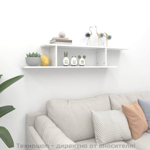 Стенен ТВ рафт, бял, 125x18x23 см, инженерно дърво