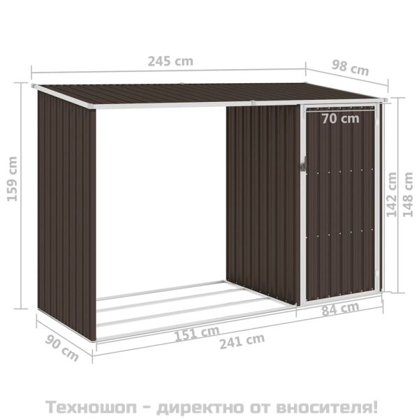 Градински навес кафяв 245x98x159 см поцинкована стомана