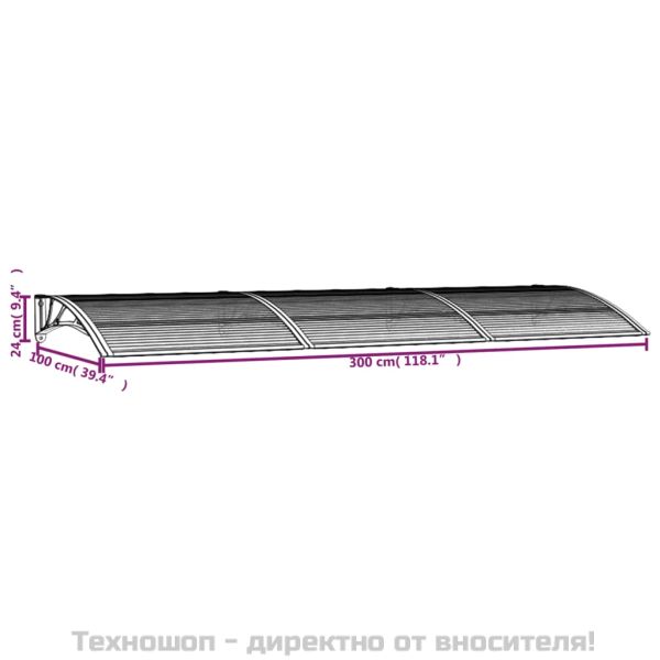 Навес за врата, черен, 300x100 см, поликарбонат