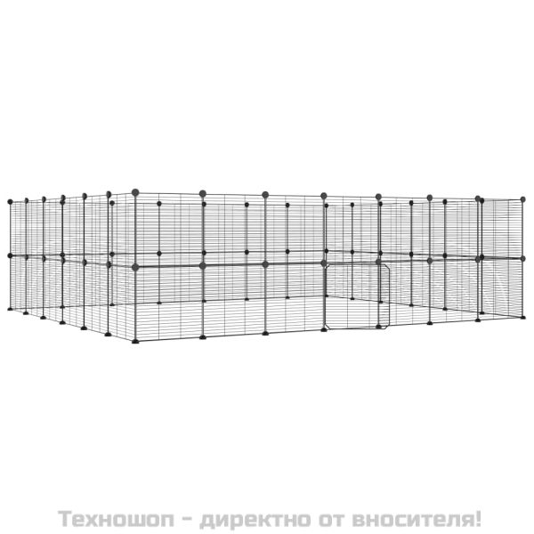 Клетка за животни с врата, 52 панела, черна, 35x35 см, стомана