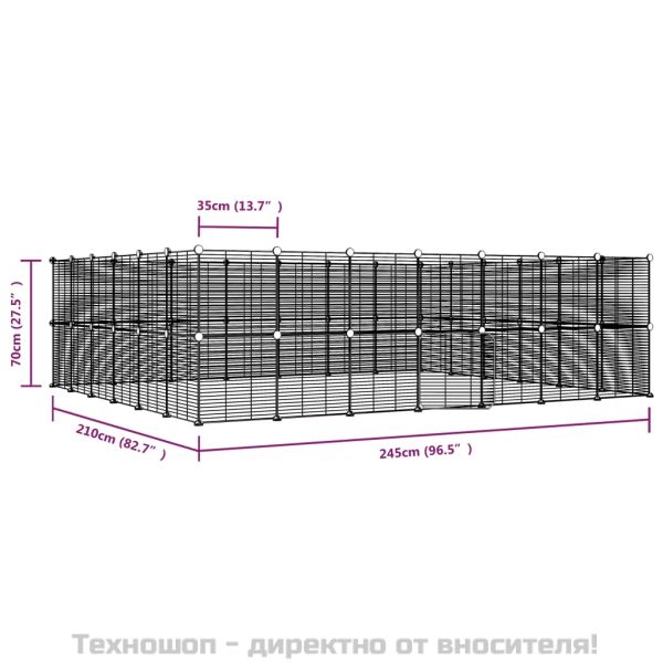 Клетка за животни с врата, 52 панела, черна, 35x35 см, стомана