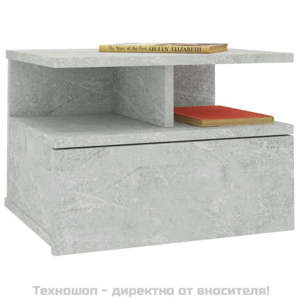 Нощно шкафче за стена, бетонно сиво, 40x31x27см инженерно дърво