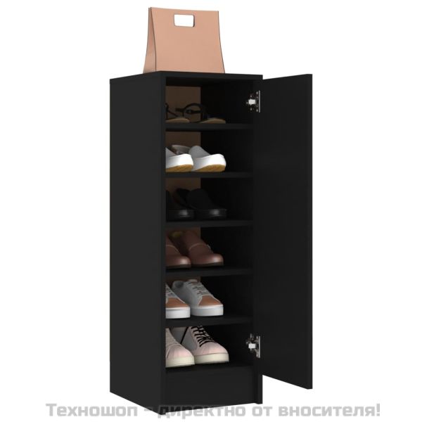 Шкаф за обувки, черен, 32x35x92 см, инженерно дърво