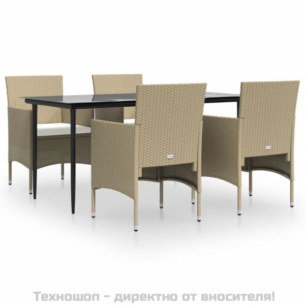 Градински трапезен комплект с възглавници 5 части, бежово/черно