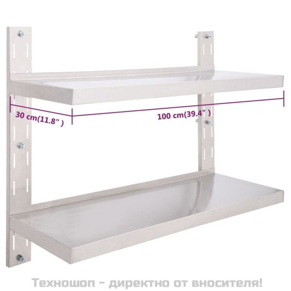 Стенен рафт с 2 нива, неръждаема стомана, 100x30 см