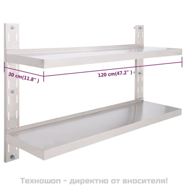 Стенен рафт с 2 нива, неръждаема стомана, 120x30 см