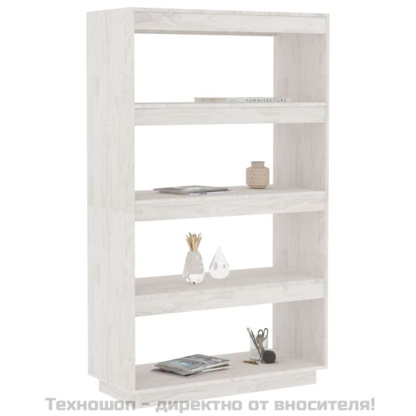 Библиотека/разделител за стая, бяла, 80x35x135 см, бор масив