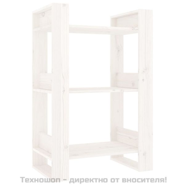 Библиотека/разделител за стая, бяла, 60x35x91 см, бор масив