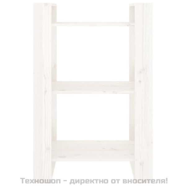 Библиотека/разделител за стая, бяла, 60x35x91 см, бор масив