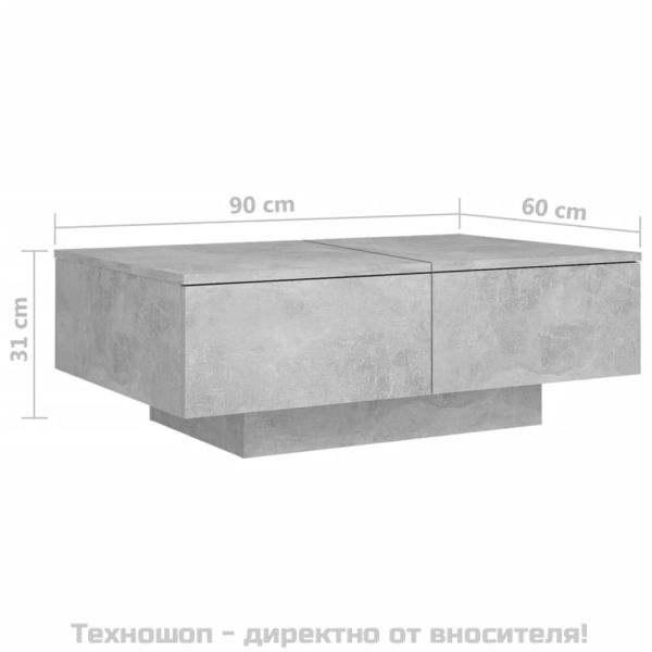 Маса за кафе, бетонно сива, 90x60x31 см, инженерно дърво