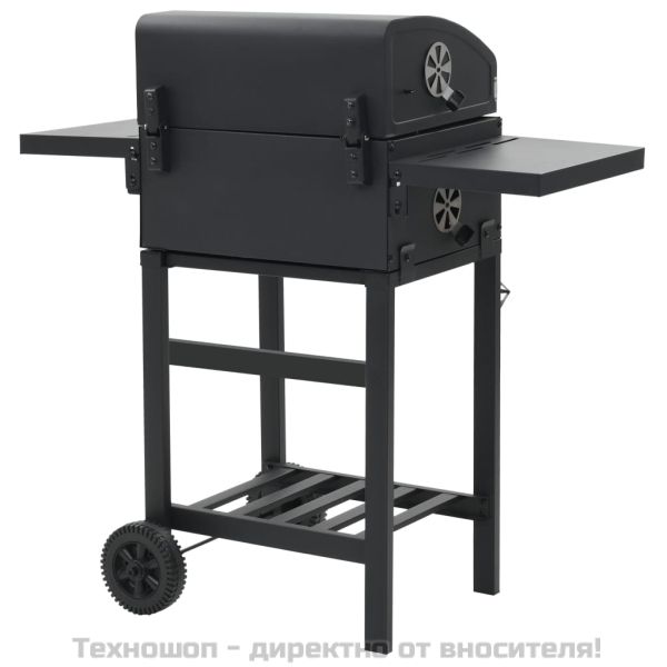 Барбекю грил на дървени въглища с долен рафт, черно
