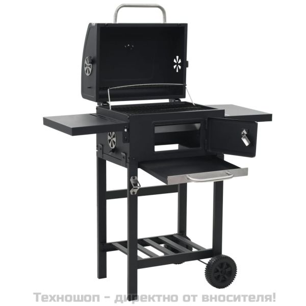 Барбекю грил на дървени въглища с долен рафт, черно