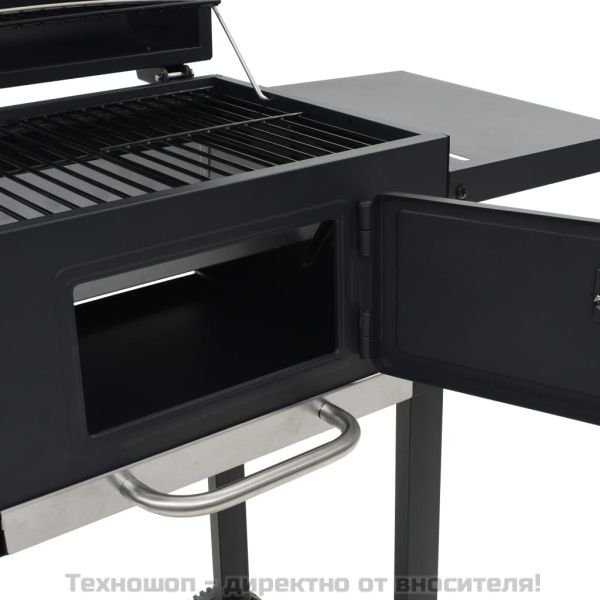 Барбекю грил на дървени въглища с долен рафт, черно