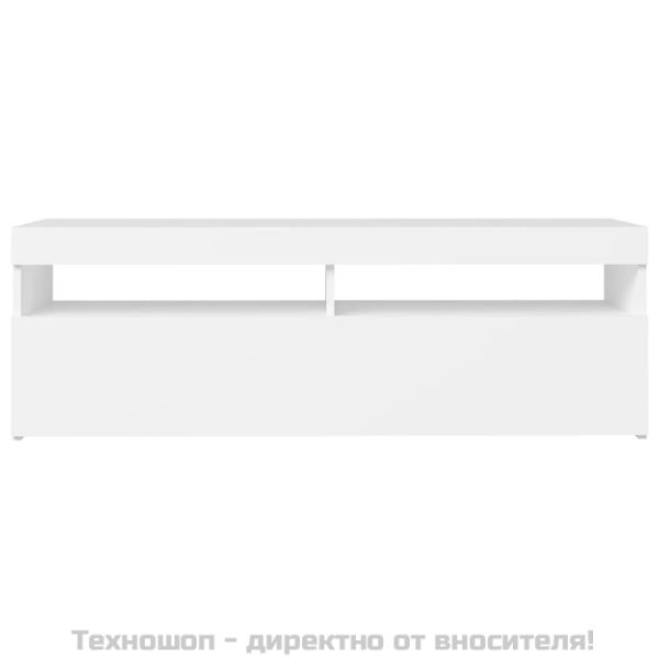 ТВ шкаф с LED осветление, бял, 120x35x40 см