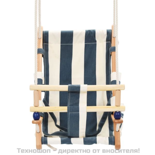 Бебешка люлка с предпазен колан, памук, дърво, синя