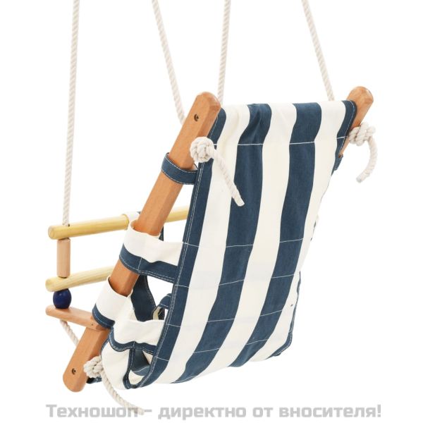 Бебешка люлка с предпазен колан, памук, дърво, синя