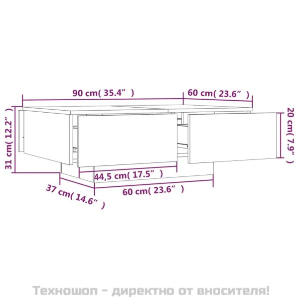 Кафе маса, сив сонома, 90x60x31 см, инженерно дърво