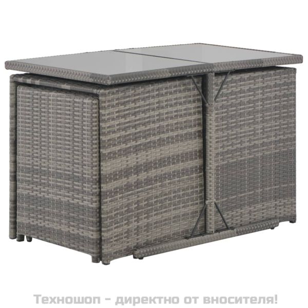 Градински комплект с възглавници, 7 части, полиратан, сив