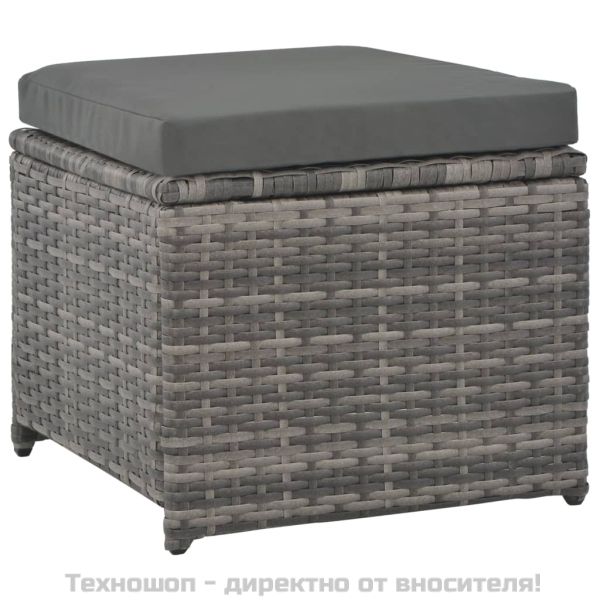 Градински комплект с възглавници, 7 части, полиратан, сив