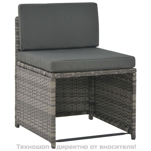 Градински комплект с възглавници, 7 части, полиратан, сив