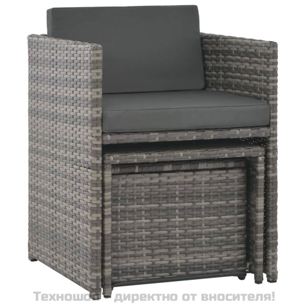 Градински комплект с възглавници, 7 части, полиратан, сив