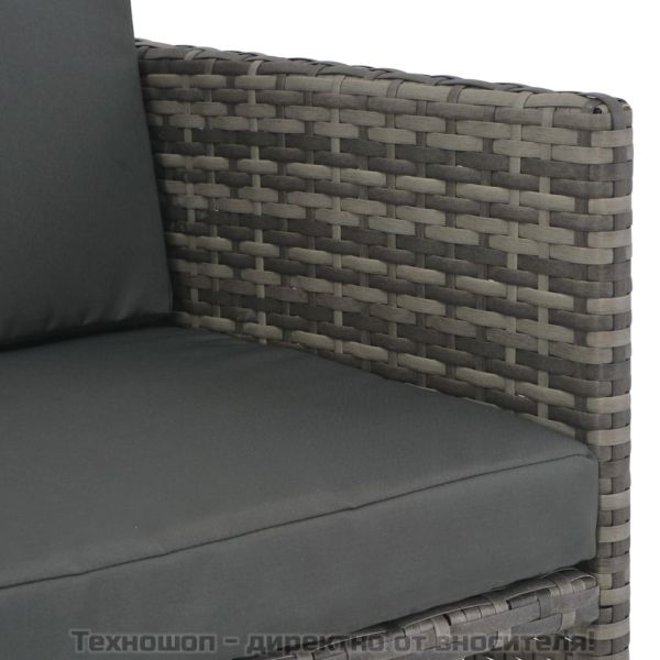 Градински комплект с възглавници, 7 части, полиратан, сив