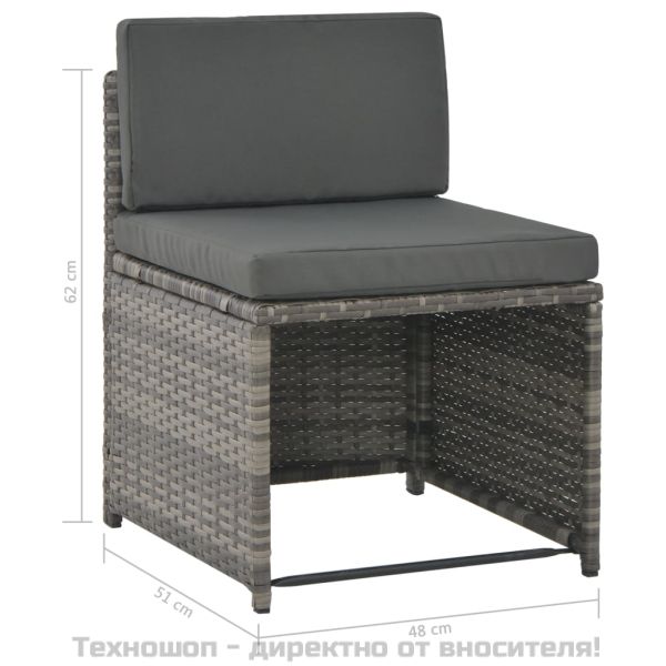 Градински комплект с възглавници, 7 части, полиратан, сив