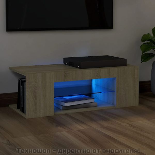 ТВ шкаф с LED осветление, дъб сонома, 90x39x30 см