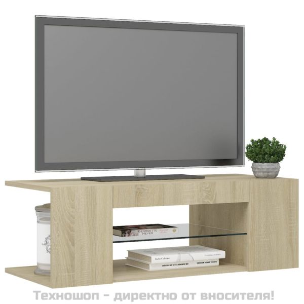 ТВ шкаф с LED осветление, дъб сонома, 90x39x30 см