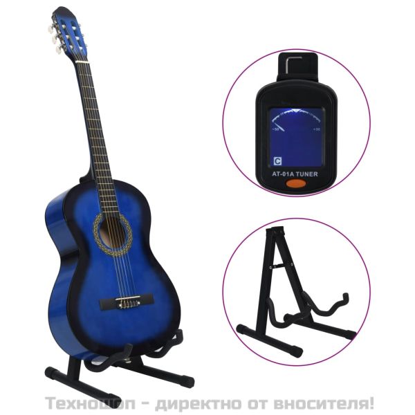 Комплект класическа китара за начинаещи от 12 части син 4/4 39"